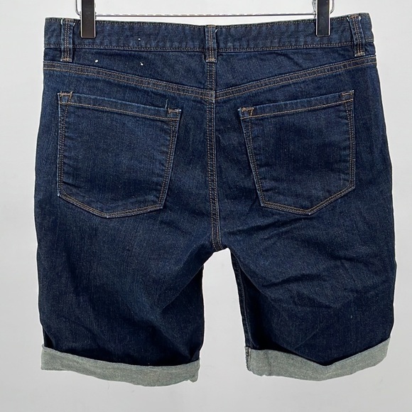 Loft Modern Cuffed Bermuda Denim Shorts in Dark Indigo - Size 6 - Picture 2 of 6